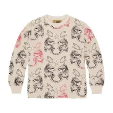 Corteiz Mens Tiger Waffle Sweatshirt Cream (2)