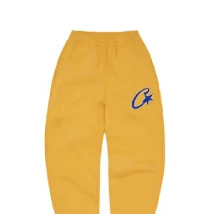 Corteiz Satin C Star Appliqué Sweatpants Mustard (1)