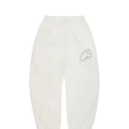 Corteiz Satin C Star Appliqué Swetpants Off White (1)